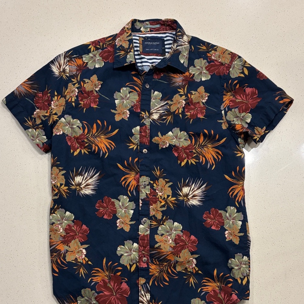 Denim & Flower Navy Floral Button Down Shirt